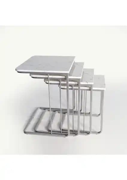 Veys Sehpa Metalik Vegas Zigon Sehpa Beyaz Mermer Modern Tasarım ve Fonksiyonellik