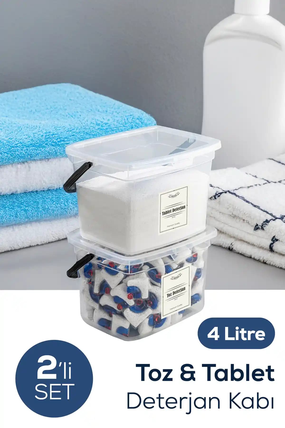 Vienev 2'li 4 Litre Beyaz Deterjanlık Saklama Kutuları Modern ve Dayanıklı Tasarım