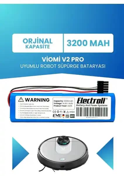 Viomi V2 Pro Uyumlu 3200mAh Batarya - Güçlü ve Güvenilir Robot Süpürge Parçası