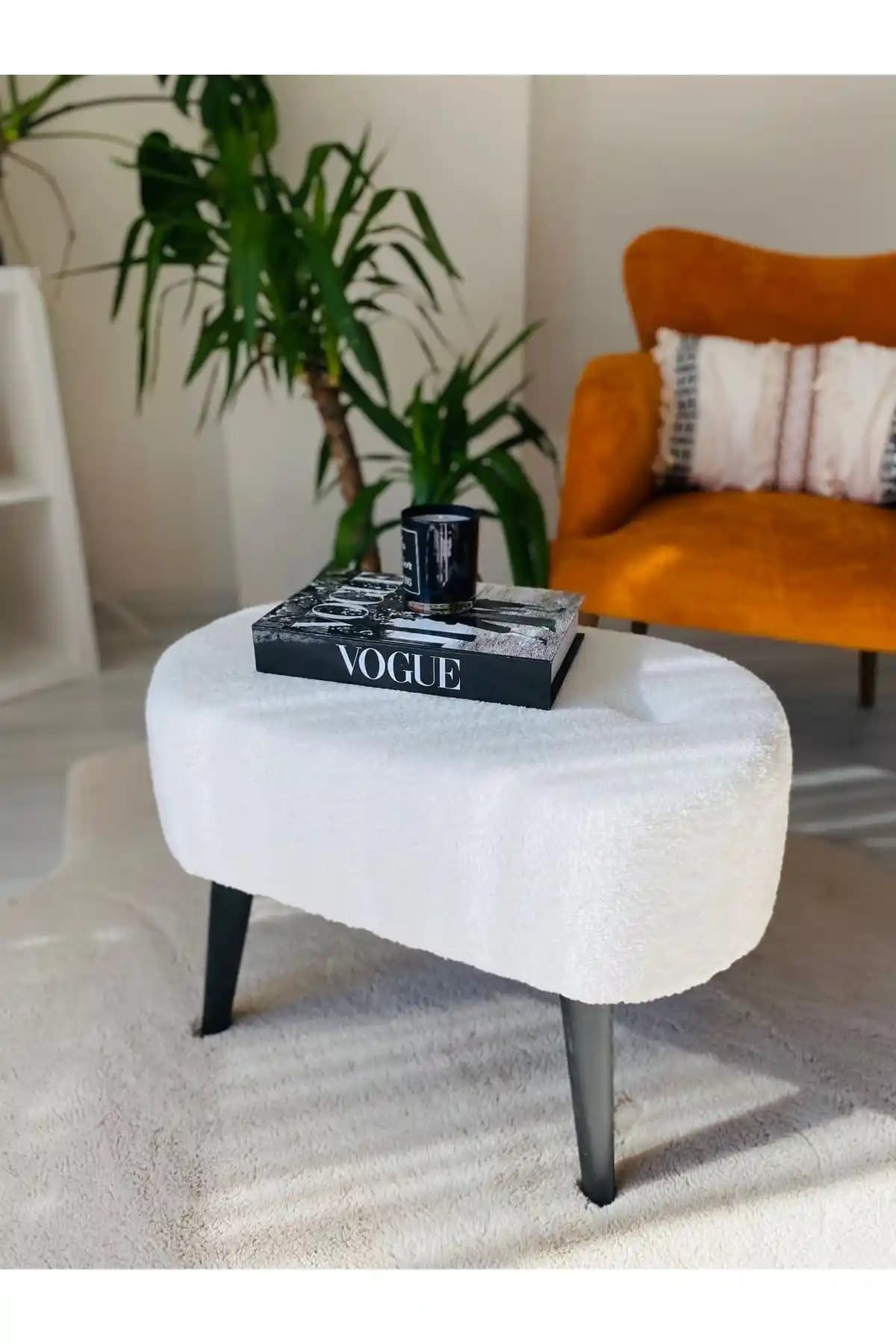 WEBPANYA Gürgen Siyah Ahşap Ayaklı Oval Puf Bench Modern ve Şık Dekorasyon Parçası