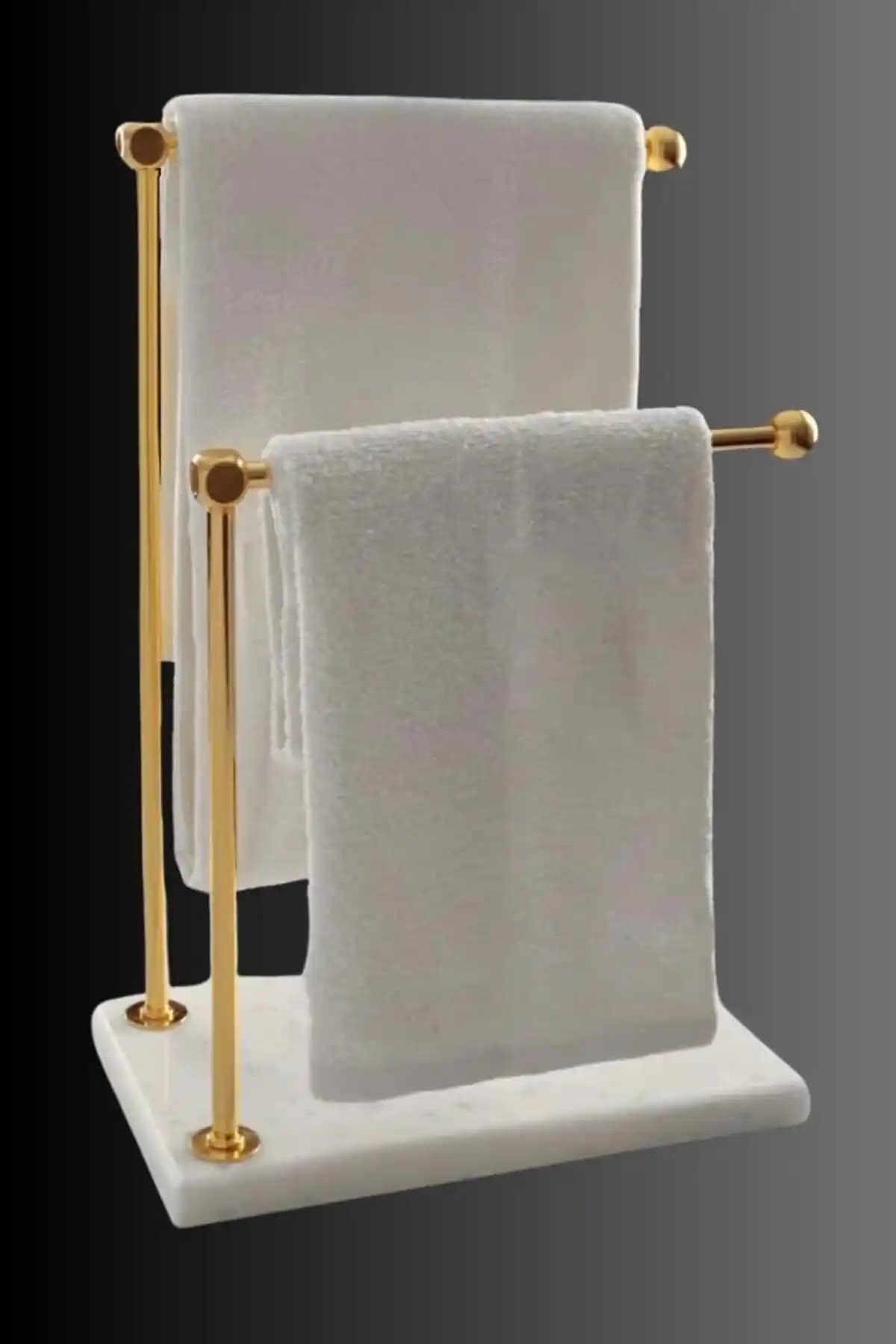 Yaren Style Mermer Ayaklı Metal Banyo El ve Kağıt Havluluk Standı Modern Tasarım