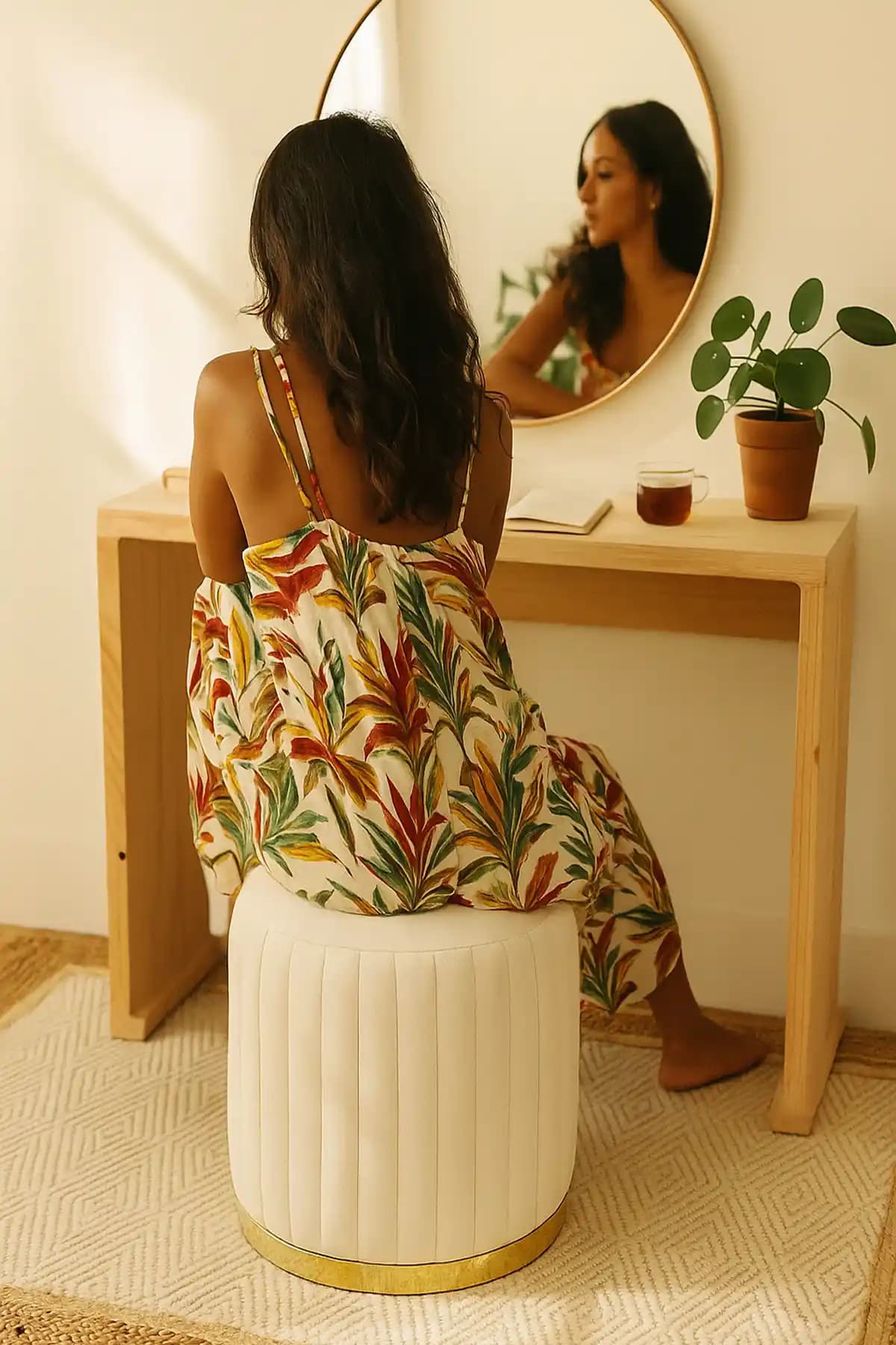 Zem Long Line Puf Kırık Beyaz Gold Modern ve Şık Oturma ve Dekoratif Mobilya