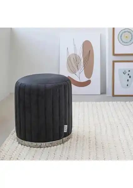 Zem Long Line Puf Siyah Gümüş Modern Oturma ve Dekorasyon Ürünü