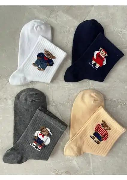 Çorap Kurdu Teddy Bear Desenli 4’lü Tenis Çorap Seti: Konfor ve Stil Bir Arada