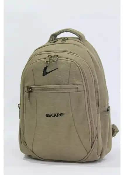 Escape 15.6 İnç Laptop Bölmeli Kanvas Kumaş Sırt Çantası Bej Renkli