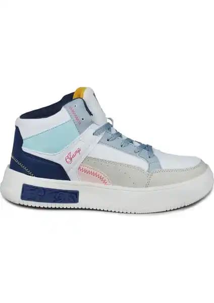 Kadınlar İçin Yüksek Bilekli Beyaz Mavi Spor Ayakkabı – Günlük Şıklık ve Konfor