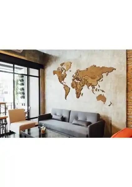 Ahşap Dünya Haritası Dekoratif Duvar Süsü Modern ve Doğal Tasarım
