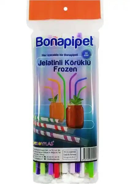 Ambalaj Pazarı Bona Jelatinli Körüklü Frozen Pipet 50'li Renkli ve Dayanıklı İçecek Aksesuarı