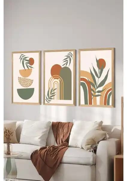 Artavessa 3 Parça MDF Tablo Seti Ahşap Çerçeve Görünümünde Modern Dekorasyon