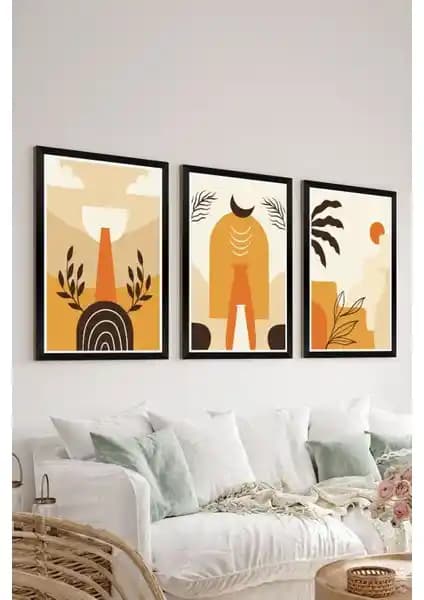Artavessa 3 Parça Siyah Çerçevesiz MDF Tablo Seti Modern ve Şık Duvar Dekorasyonu İçin Uygun