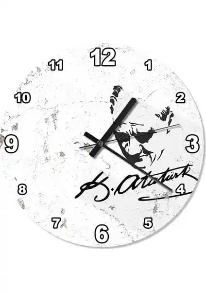 Atatürk imzalı çatlak zemin tasarımlı özel duvar saati - estetik ve dayanıklı dekorasyon ürünü