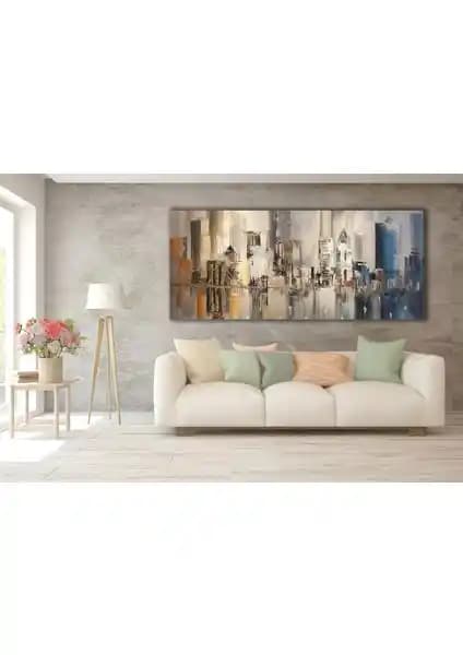 Bestablo Modern Soyut Şehir Kanvas Tablo 40x80 cm Enerjik Renklerle Dekorasyon İçin