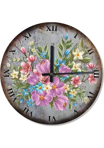 Çiçek Desenli Sessiz Duvar Saati Modern ve Şık Tasarımıyla Dekorasyonunuza Değer Katar