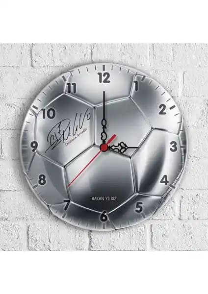 Cristiano Ronaldo İmzalı Futbol Topu Tasarımlı Ahşap Duvar Saati Kişiye Özel Modern Dekorasyon