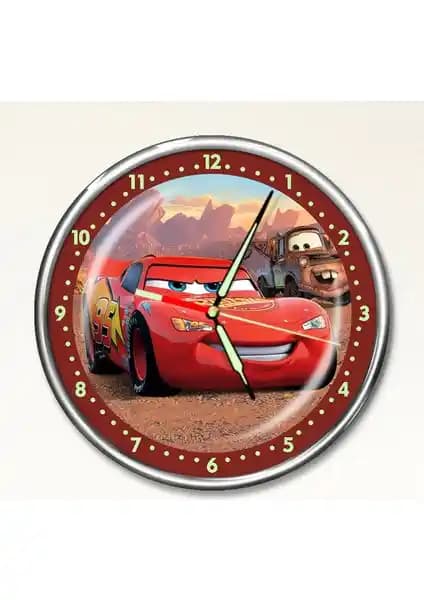 Dekor Loft Premium Gece Parlayan Şimşek McQueen Çocuk Odası Duvar Saati