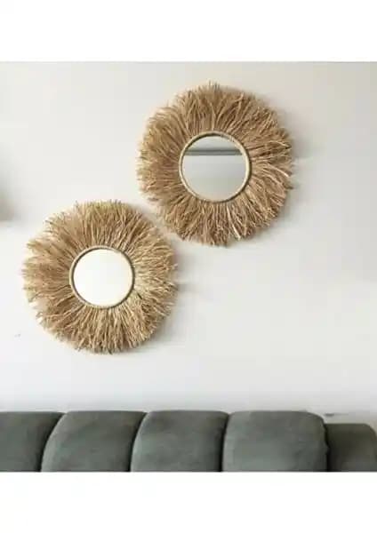 Doğal ve El İşçiliğiyle Hazırlanmış BH Bohem Rafya Ayna Seti Dekorasyon Seçenekleri