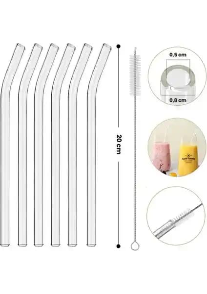 Erkugo 6 Adet Kalın ve Büyük Boy Cam Pipet Seti Estetik ve Dayanıklı Tasarım