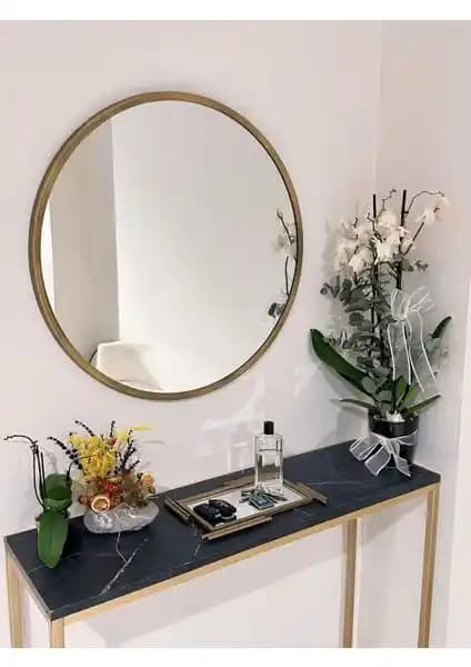 Ersan Dizayn Metal Çerçeveli Gold Eskitme Yuvarlak Ayna İç Mekan Dekorasyonu için Şık ve Dayanıklı Tasarım