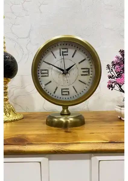 Falez Decor 25X20 cm Eskitme Metal Masa Saati Klasik ve Vintage Tarzda Dekoratif Aksesuar