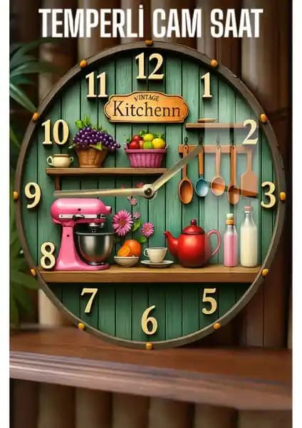 KutuTR 3D Görünümlü Temperli Cam Mutfak Saati 33 cm Modern ve Dayanıklı Tasarım