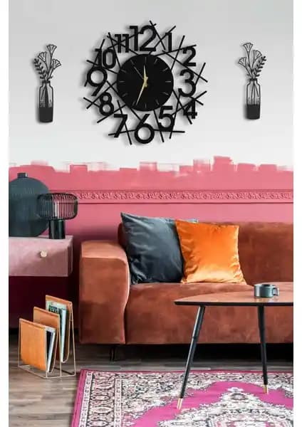 Lupokraft Dekoratif Duvar Saati ve Vazo Tablo Seti Modern ve Şık Tasarım