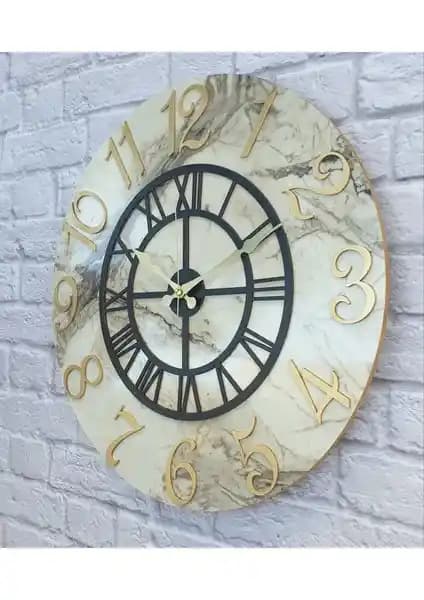 Markakanvas Mermer Desenli Altın Rakamlı Duvar Saati: Şık ve Dayanıklı Modern Dekorasyon Ürünü