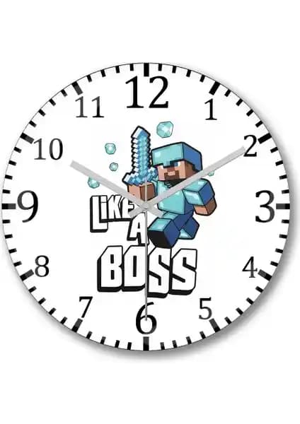 Minecraft Like a Boss Duvar Saati: Şık ve Sessiz Çalışan Dekoratif Oyun Temalı Saat