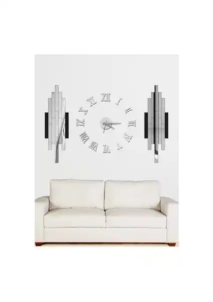 Modern Ahşap 3D Roma Rakamlı Saat ve Ayna Akrilik Parçalar ile Şık Dekorasyon