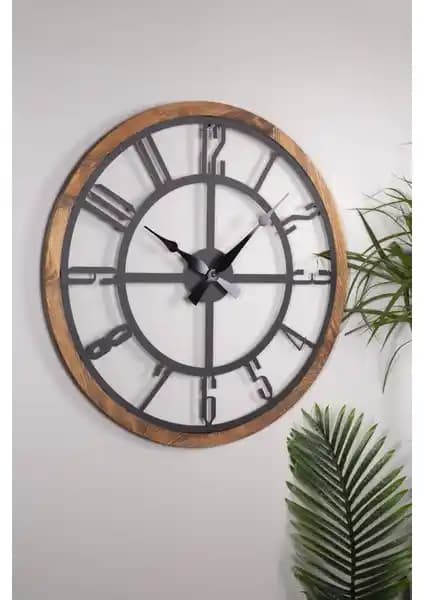 Muyika Bunnela Metal-Ahşap Duvar Saati 80x80cm Şık ve Modern Dekoratif Tasarım