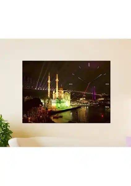 Ortaköy Camii Temalı Kanvas Tablo Saatleri Modern İç Mekan Dekorasyonu İçin Uygun