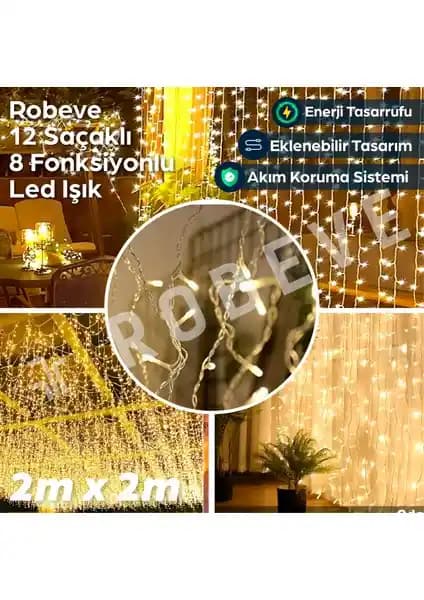 Robeve 2x2 Metre LED Perde 8 Fonksiyonlu Enerji Tasarruflu Modern Dekoratif Işık
