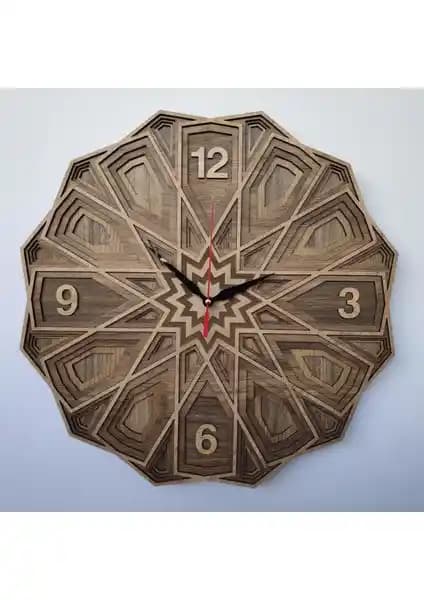 Selçuklu Motifleriyle Modern Tasarım Ahşap Dekoratif Saat 40x40 cm