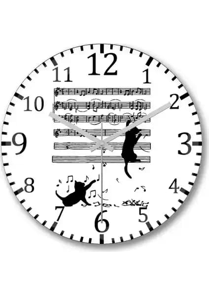 Yaramaz Komik Müzik Notalı Kedi Duvar Saati Dekoratif ve Sessiz Tasarım