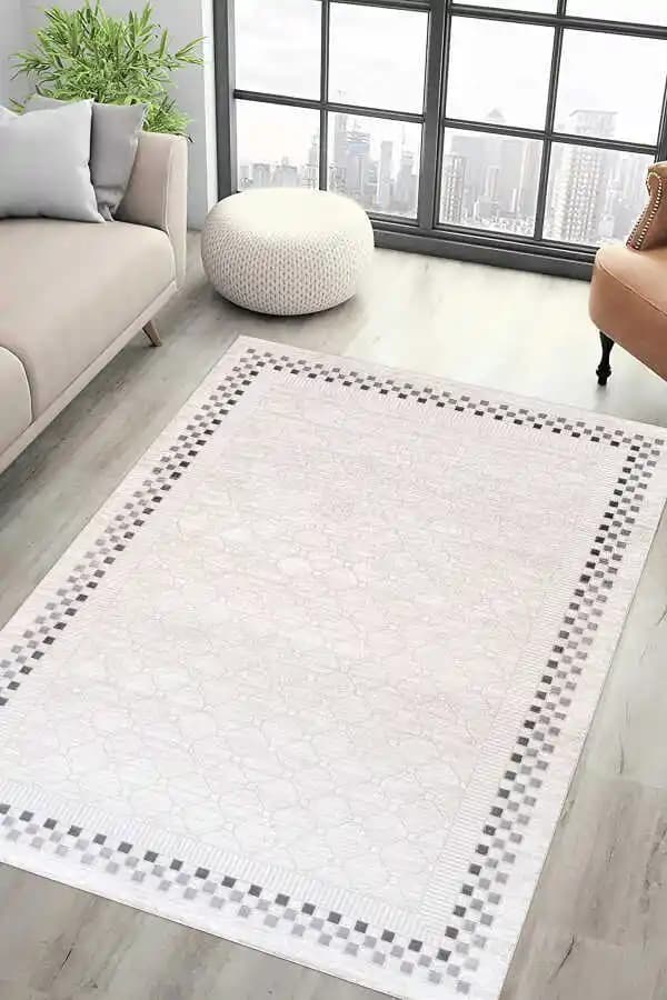 Yemek ve Oturma Odası Kombinasyonunda Fildişi Renkli Soyut Halı ile Uyumlu Halı Seçimi