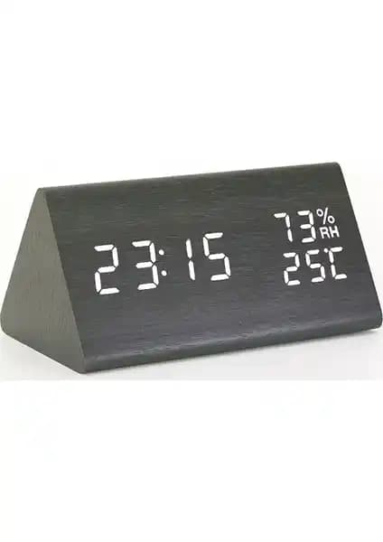 Yijia LED Ekranlı Dijital Üçgen Ahşap Masa Saati Modern Tasarım ve Çok Fonksiyonlu Özellikler