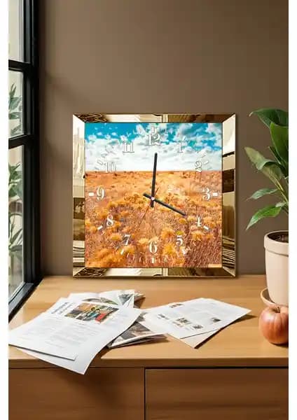 Zevahir Mobilya Altın Çerçeveli MDF Duvar Saati Modern ve Şık Tasarım