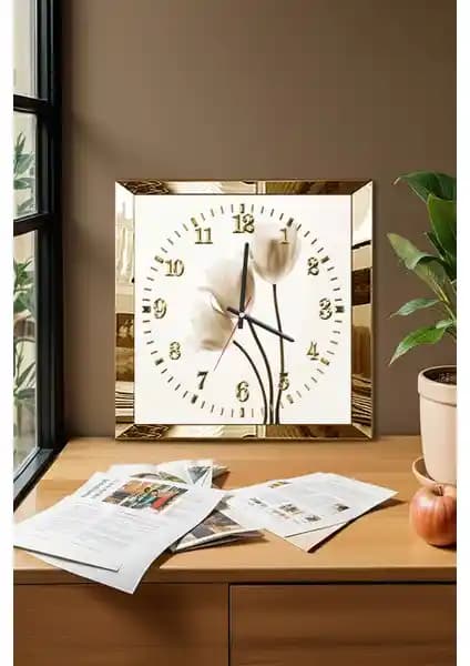 Zevahir Mobilya Gold Çerçeveli Dekoratif MDF Duvar Saati Modern İç Mekanlar İçin