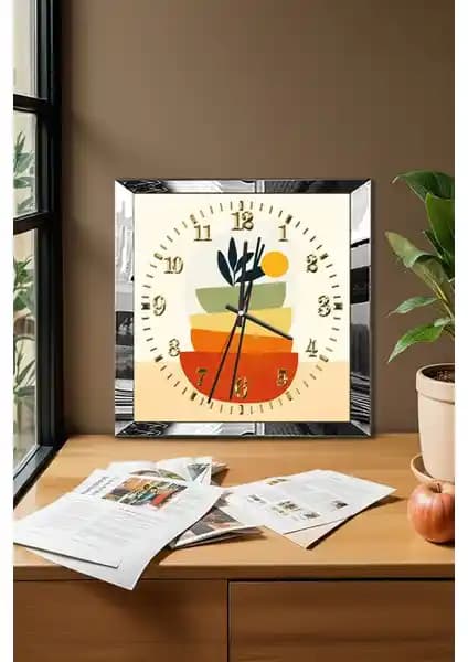 Zevahir Mobilya Gümüş Çerçeveli Modern MDF Duvar Saati Dekorasyon İçin Uygun