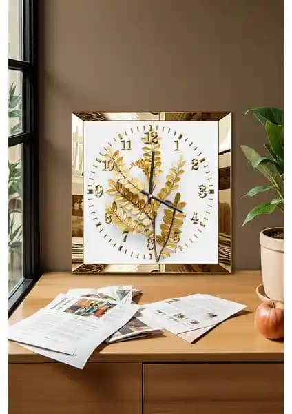 Zevahir Mobilya Modern MDF ve Pleksi Malzemeden Gold Detaylı Duvar Saati
