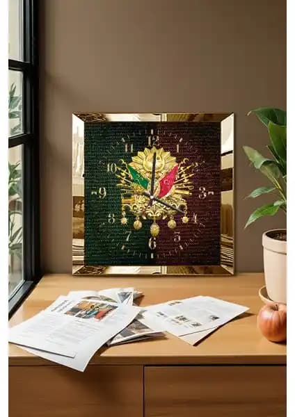 Zevahir Mobilya Osmanlı Temalı Gold Çerçeveli Modern Duvar Saati 50x50 cm