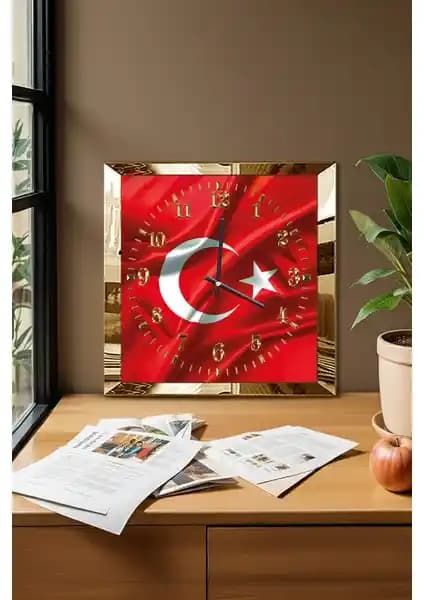 Zevahir Mobilya Türk Bayrağı Temalı Modern MDF Duvar Saati 75-90 karakter