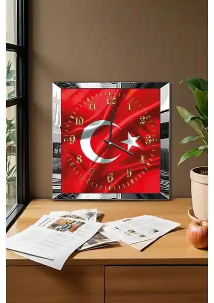 Zevahir Mobilya Türk Bayrağı Temalı Modern MDF Duvar Saati Dekorasyonu