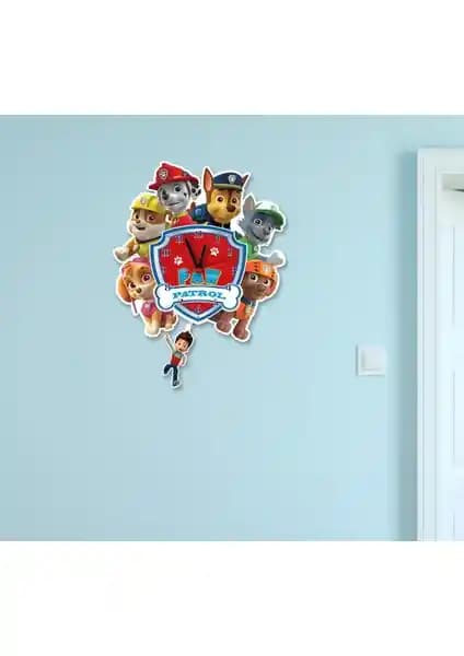 Arya Ahşap Sarkaçlı Paw Patrol Çocuk Odası Duvar Saati Dekoratif ve Dayanıklı Tasarım