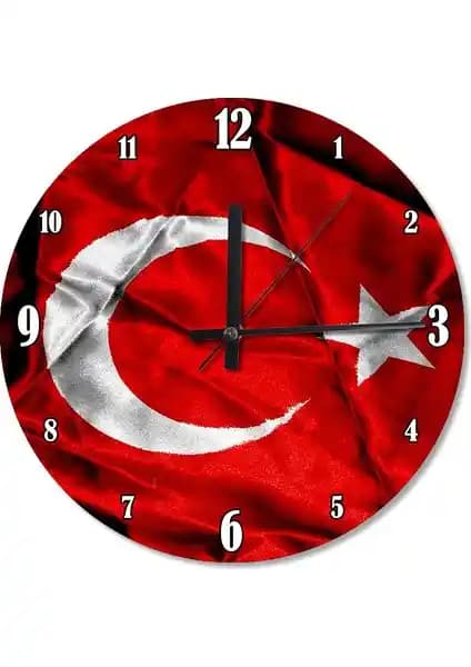 Dalgalanan Türk Bayrağı Dekoratif Duvar Saati - Şık ve Milli Duyguları Yansıtan Tasarım