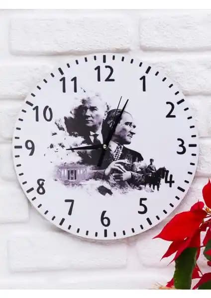 Deep Craft Dekoratif Ahşap Duvar Saati Atatürk Temasıyla Modern ve Şık Tasarım