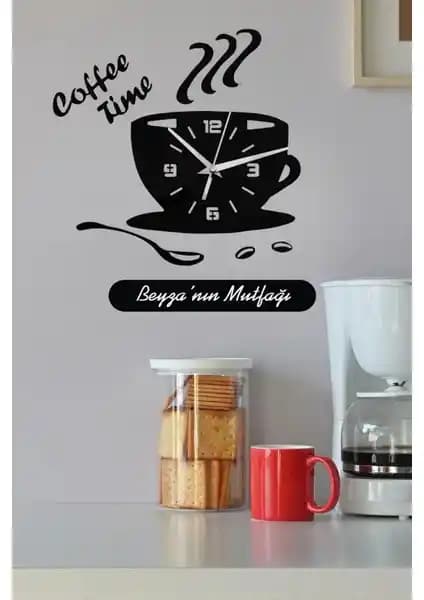 Ensa Design Kişiye Özel Coffee Time Ahşap Duvar Saati Mutfaklar İçin Şık ve Fonksiyonel Tasarım