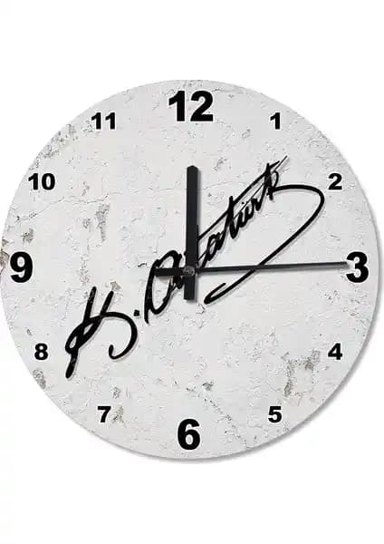 Eski Görünümde Atatürk İmzası Şekilli Duvar Saati - Vintage ve Rustik Tarz Dekorasyon