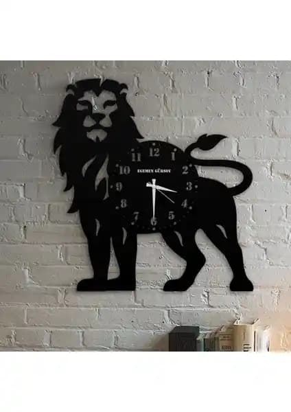 Kişiye Özel Aslan Figürlü Ahşap Duvar Saati Dekoratif ve Hediye Seçeneği