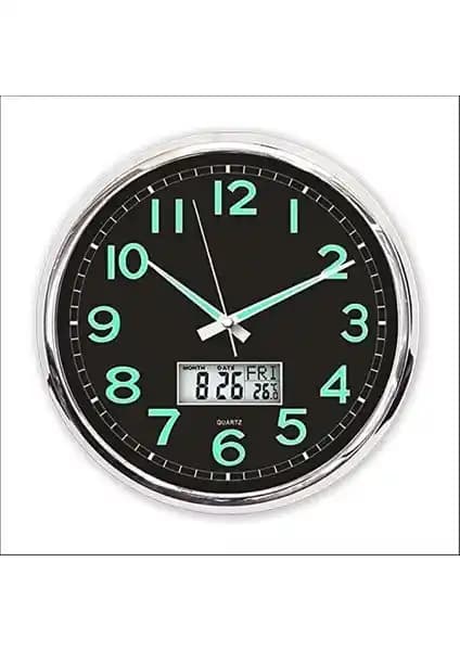 M3 Decorium Fosforlu Dijital Siyah Zeminli Modern Duvar Saati ve Termometre Özellikleri