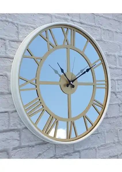 Markakanvas Beyaz Metal Kasa Aynalı Duvar Saati Modern İç Mekan Dekorasyonu İçin